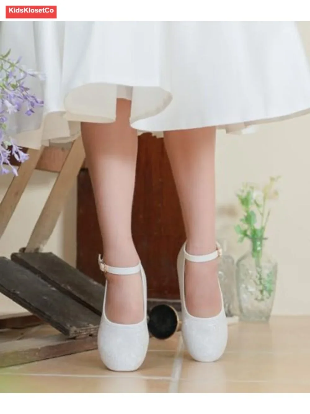 Toddler Sparkly Ballet Flats with Hook & Loop Closure, Anti-Slip Rubber Sole